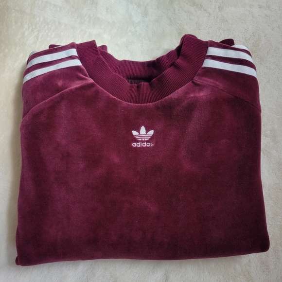 adidas Tops - ADIDAS Women's Velour Long Sleeve Top - EUC! - Maroon - 3 Stripes - Small